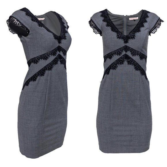 Rebecca Taylor Sheath Dress Virgin Wool Lace Trim Feminine Chic Cap Sleeve 12 - Picture 1 of 13